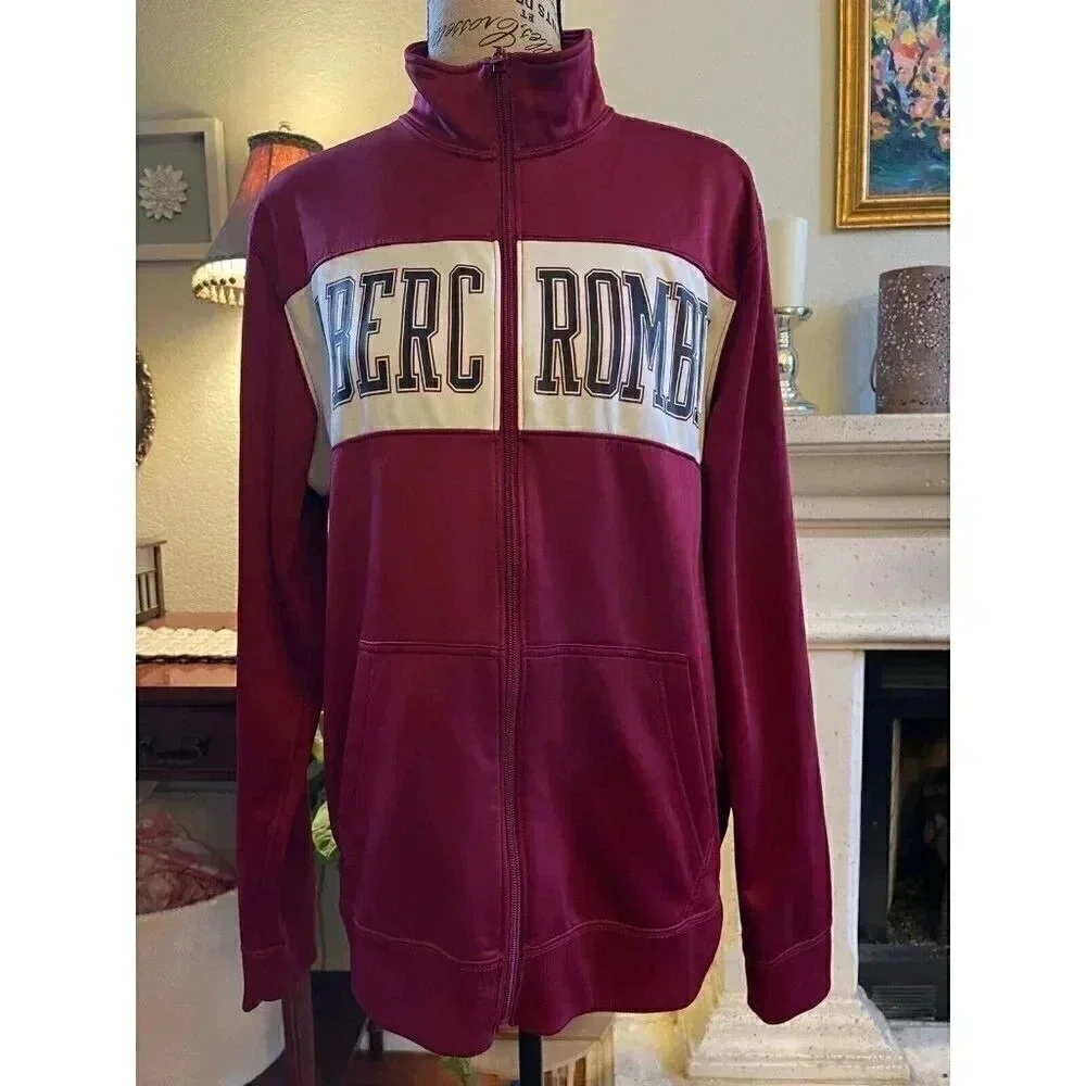 Abercrombie‎ & Fitch Full Zip Track Jacket Burgundy Athletic Warm Up Top Y2K